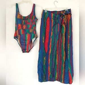 NWT Vintage COOGI Women's Scoop Back Swimsuit And Matching Wrap Skirt
